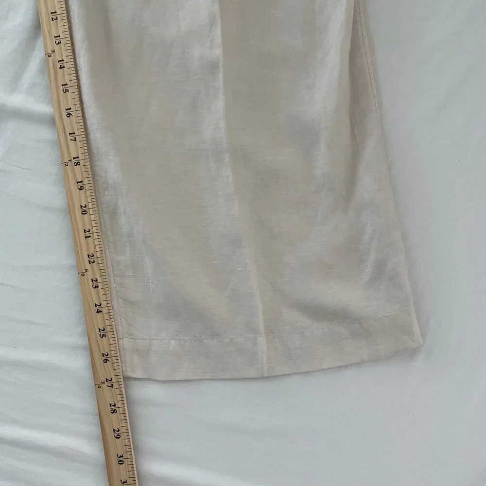 Free People Womens 4 Wide Leg Linen Lyocell Pants Ivory Beige Pleated Trousers